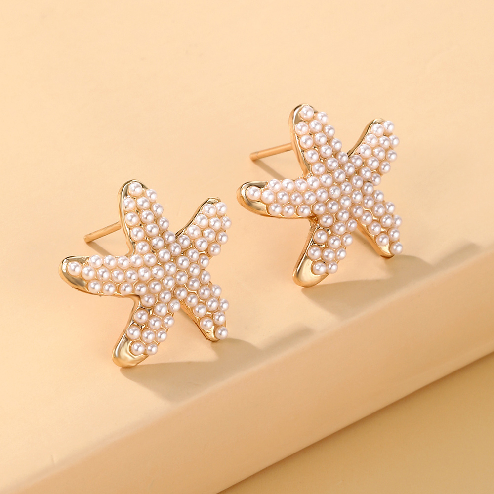 Elegant Starfish Flower Bow Knot Alloy Plating Inlay Artificial Pearls Rhinestones Gold Plated Women's Earrings display picture 10