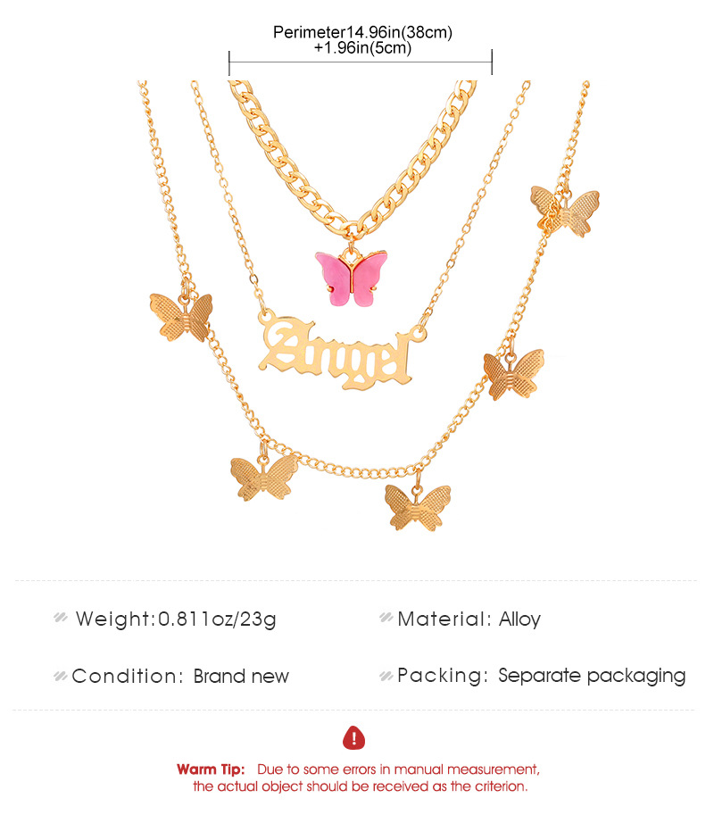 Wholesale Jewelry Casual Sweet Letter Butterfly Alloy 14k Gold Plated Layered Necklaces display picture 1