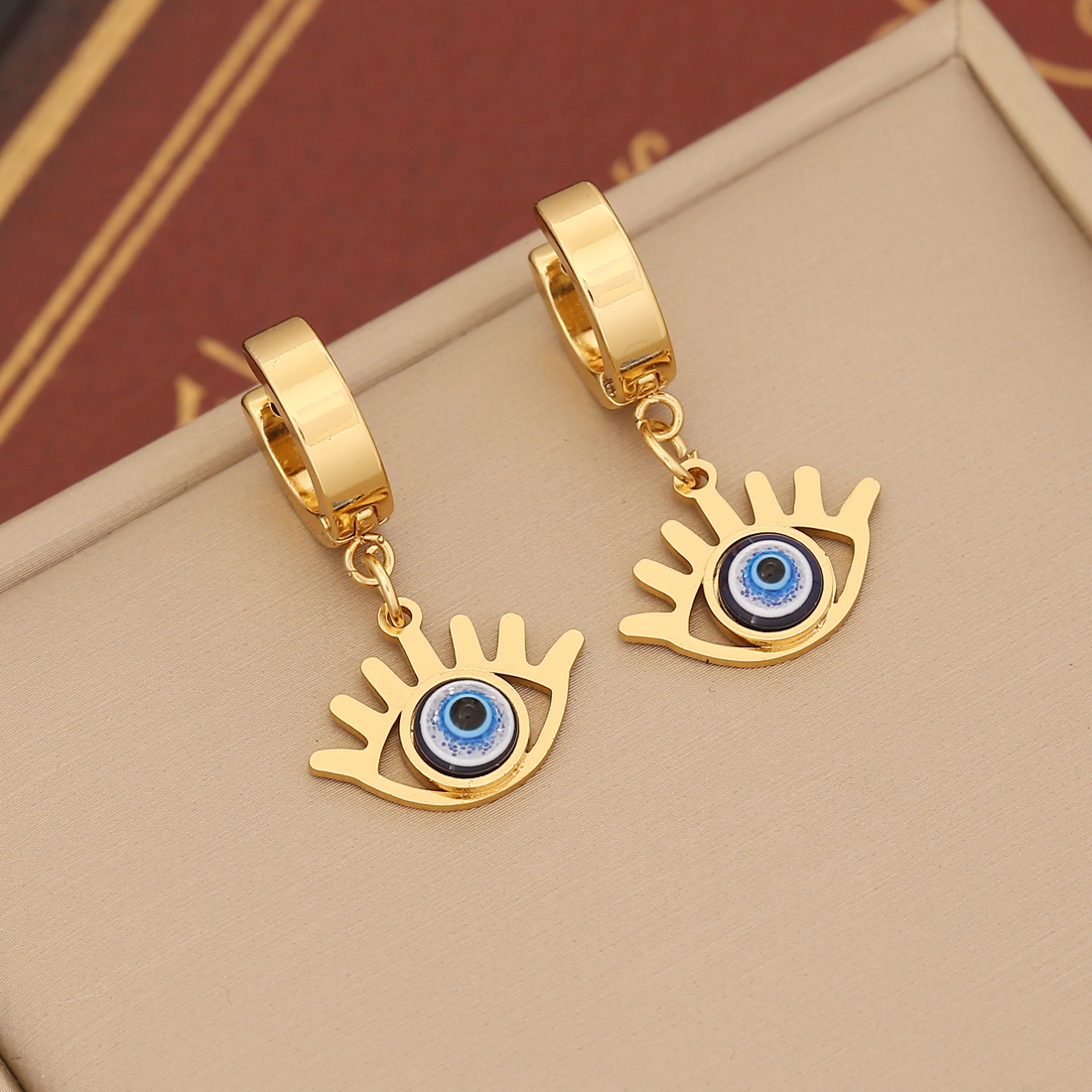 1 Pair IG Style Devil'S Eye Enamel Stainless Steel 18K Gold Plated Drop Earrings display picture 2