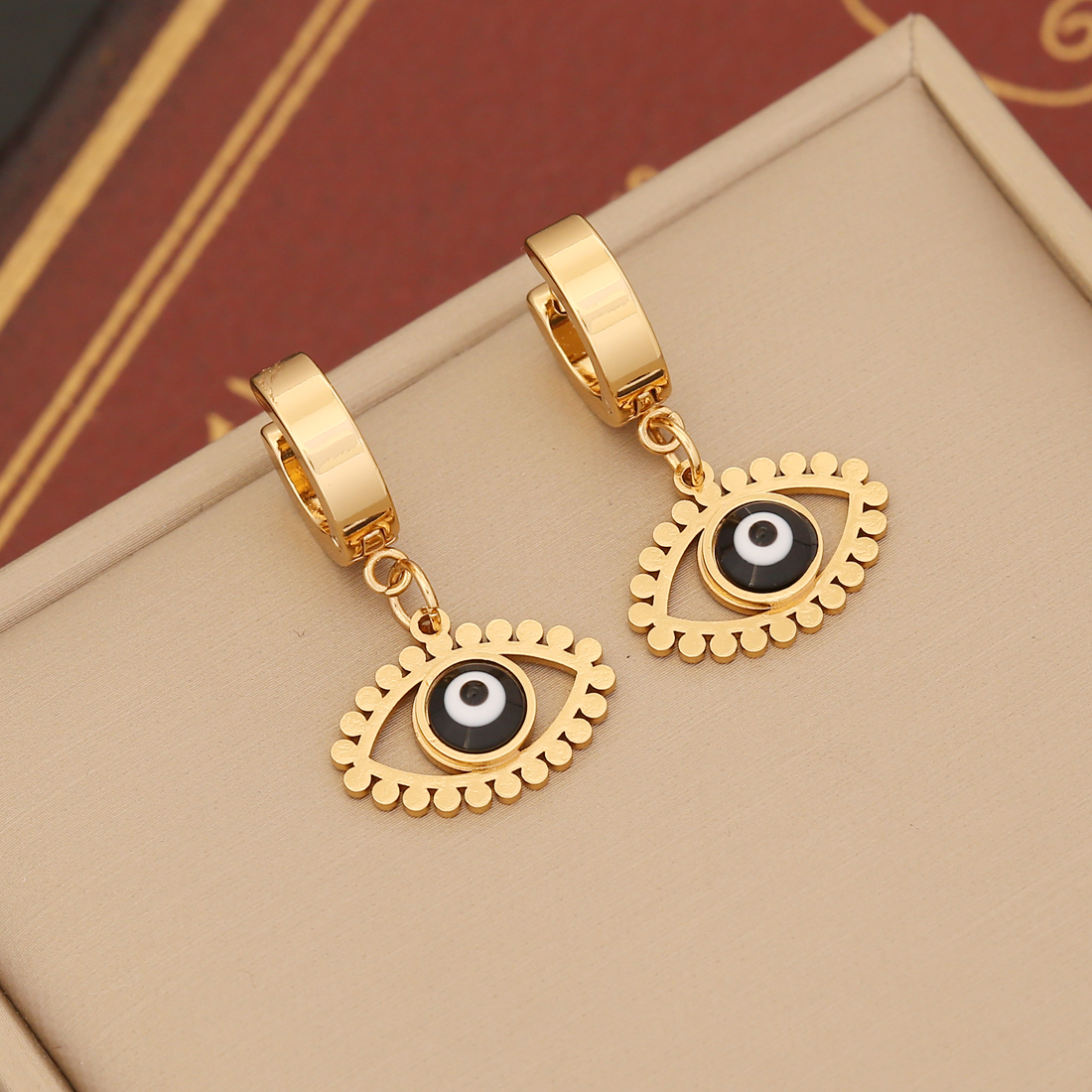 1 Pair IG Style Devil'S Eye Enamel Stainless Steel 18K Gold Plated Drop Earrings display picture 7
