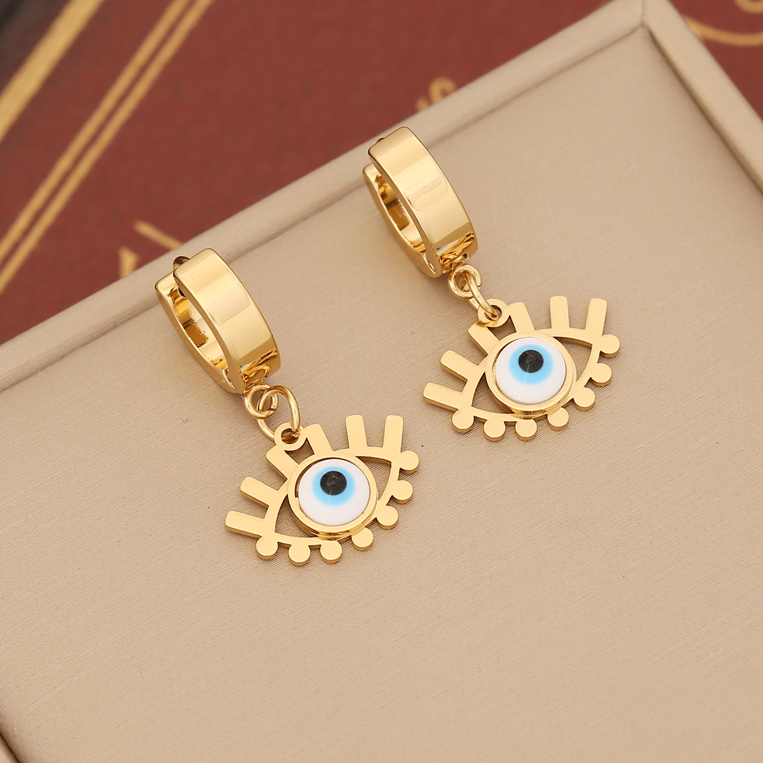 1 Pair IG Style Devil'S Eye Enamel Stainless Steel 18K Gold Plated Drop Earrings display picture 6