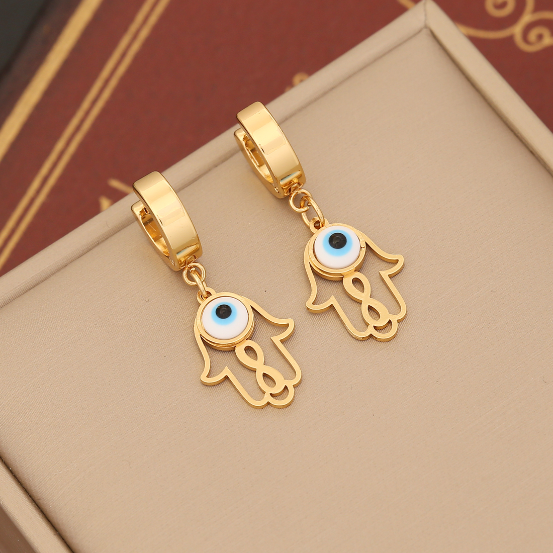 1 Pair IG Style Devil'S Eye Enamel Stainless Steel 18K Gold Plated Drop Earrings display picture 9