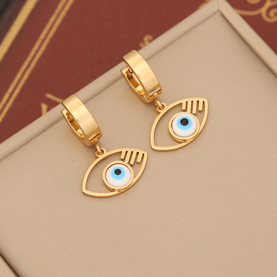 1 Pair IG Style Devil'S Eye Enamel Stainless Steel 18K Gold Plated Drop Earrings display picture 8