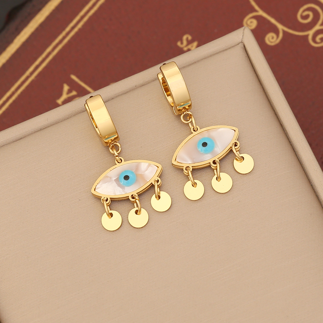 1 Pair IG Style Devil'S Eye Enamel Stainless Steel 18K Gold Plated Drop Earrings display picture 5