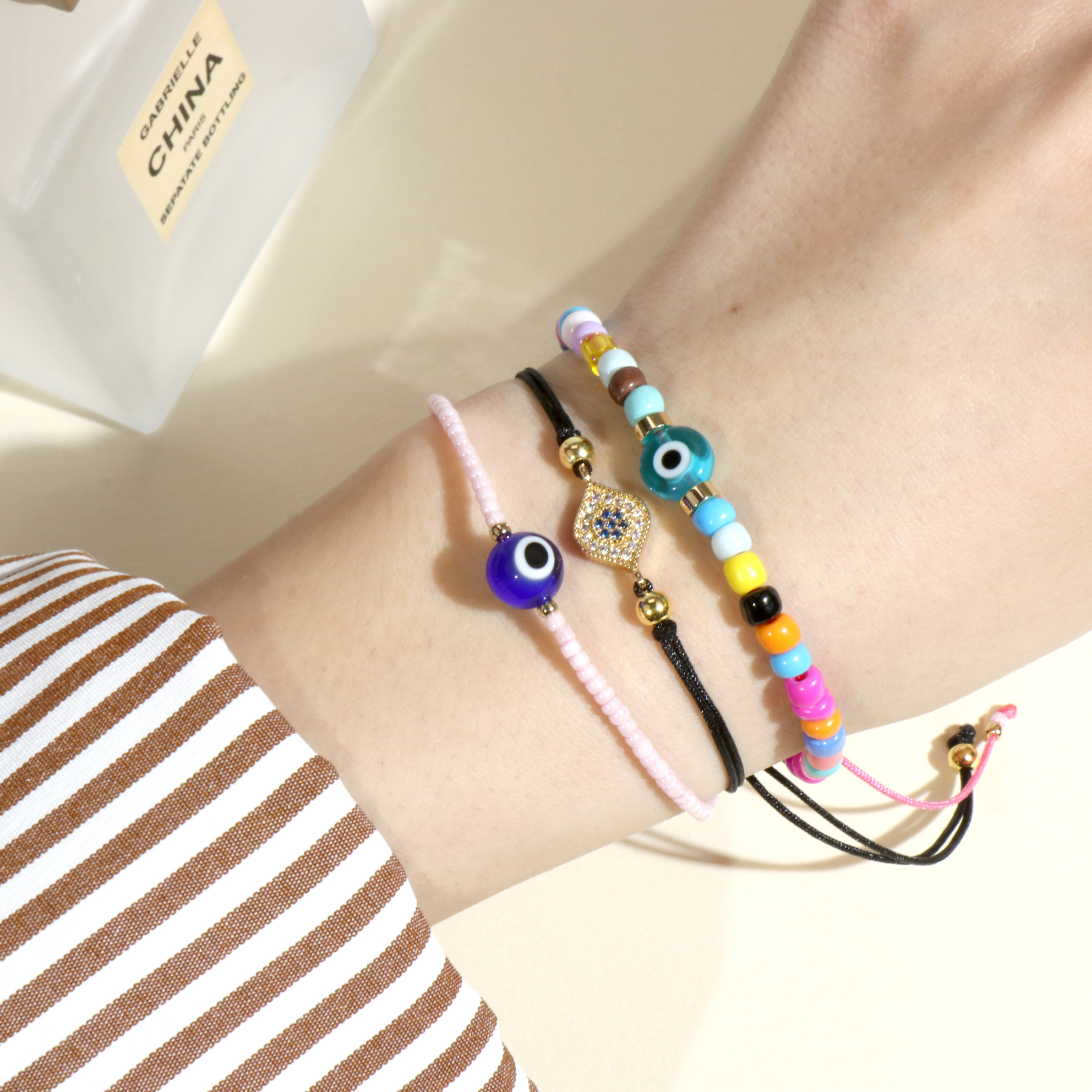 Bohémien Œil Plastique Résine Verre Tricot Plaqué Or Femmes Bracelet Câble Torsadé display picture 3