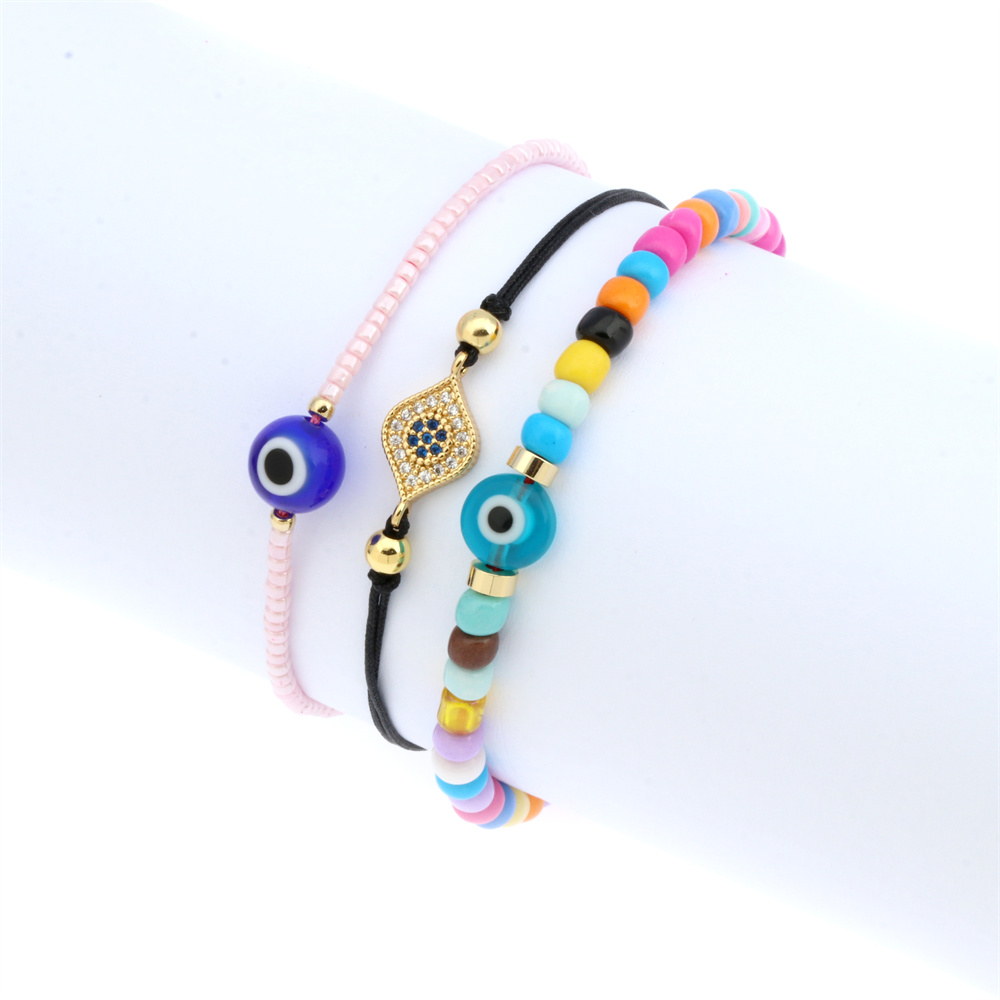 Bohemian Eye Plastic Resin Glass Knitting Gold Plated Women's Twisted Cable Bracele display picture 4