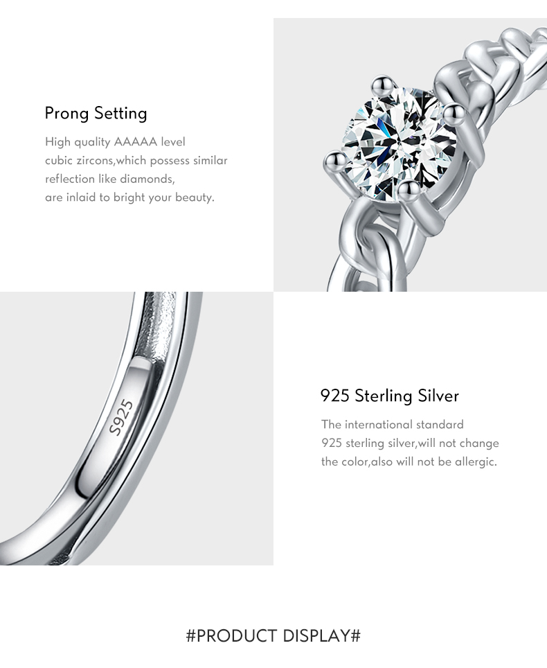 Einfacher Stil Sterling Silber Kette Inlay Zirkon Überzogen Mit Rhodium Ringe display picture 5