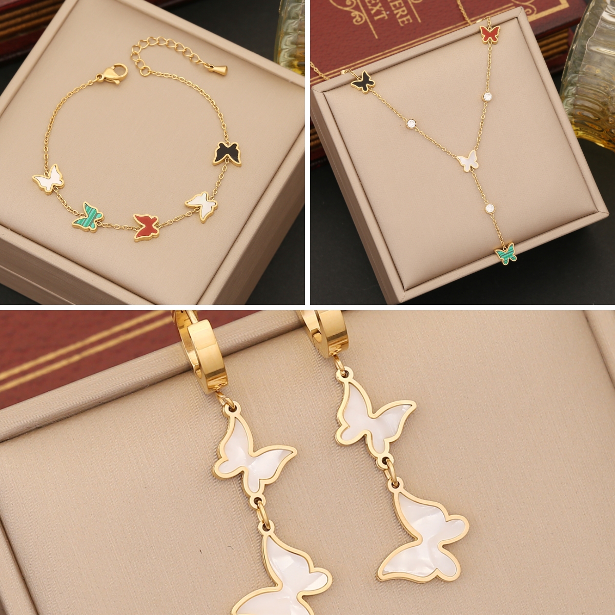 Stainless Steel 18K Gold Plated IG Style Animal Butterfly Bracelets Earrings Necklace display picture 1