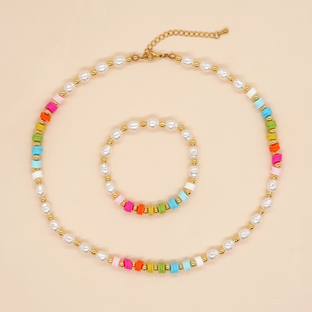 Artistic Colorful Imitation Pearl Soft Clay Wholesale Bracelets Necklace display picture 7