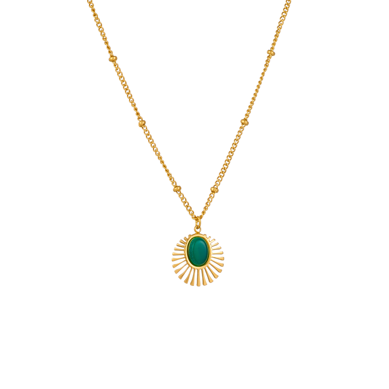 Titanium Steel 18K Gold Plated Casual Retro Plating Inlay Round Malachite Opal Pendant Necklace display picture 5