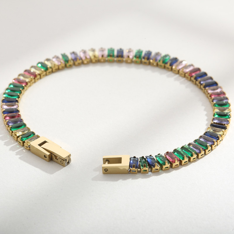 Elegant Solid Color Titanium Steel 18K Gold Plated Artificial Gemstones Bracelets In Bulk display picture 2