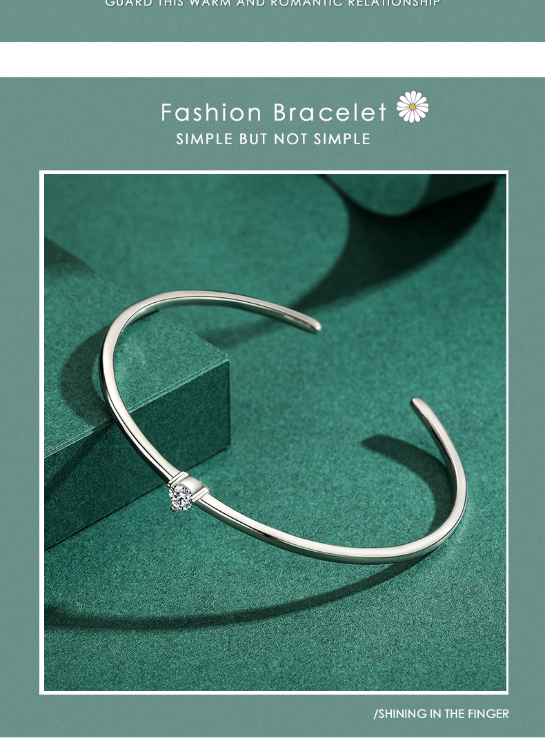 Style Ins Rond Argent Sterling Placage Incruster Zircon Plaqué Rhodium Bracelets Manchette display picture 3
