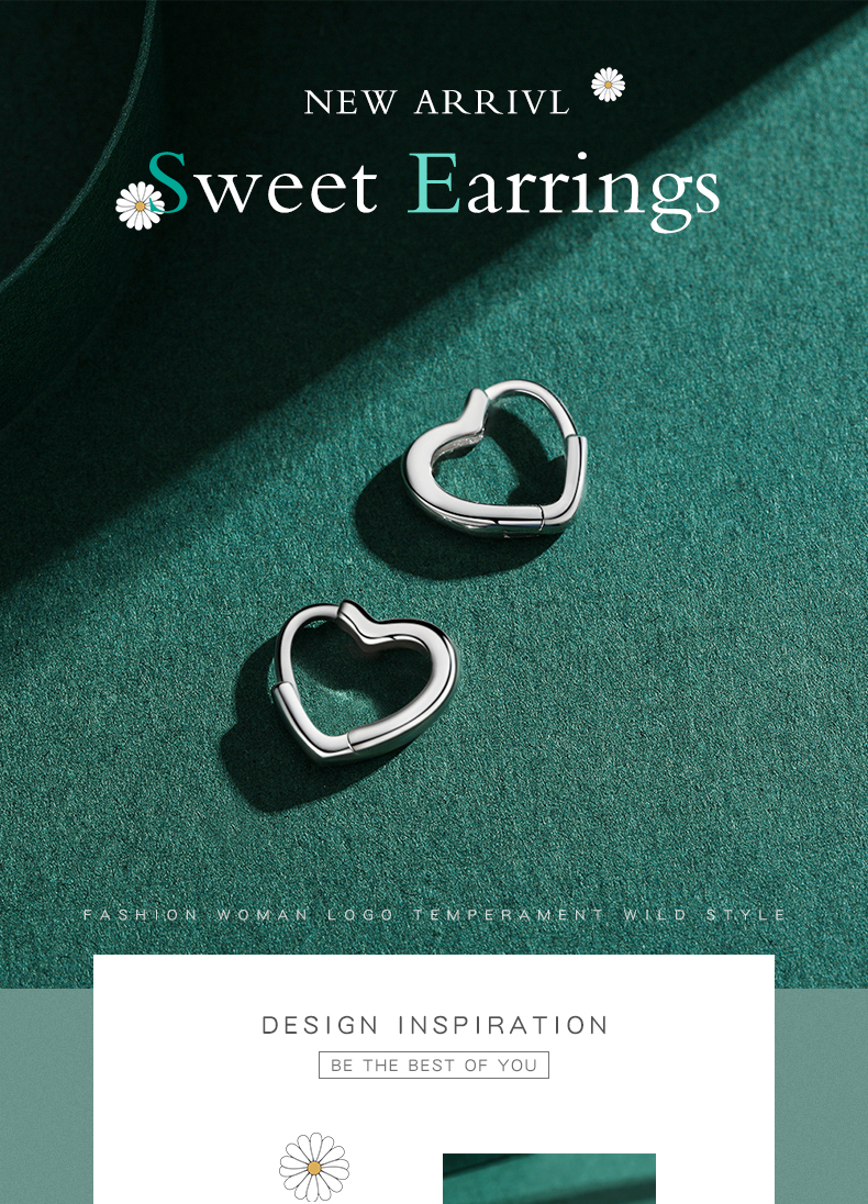 1 Pair Elegant Heart Shape Sterling Silver Plating Three-dimensional Rhodium Plated Earrings display picture 1