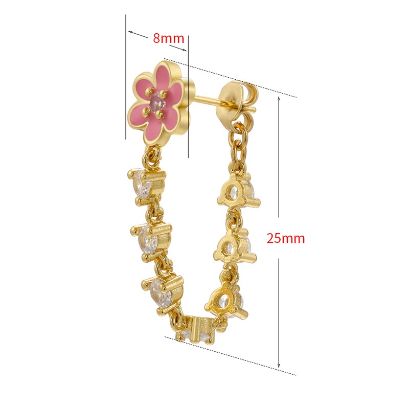 1 Pair Sweet Flower Copper Enamel Plating Inlay Zircon 18k Gold Plated Earrings display picture 6