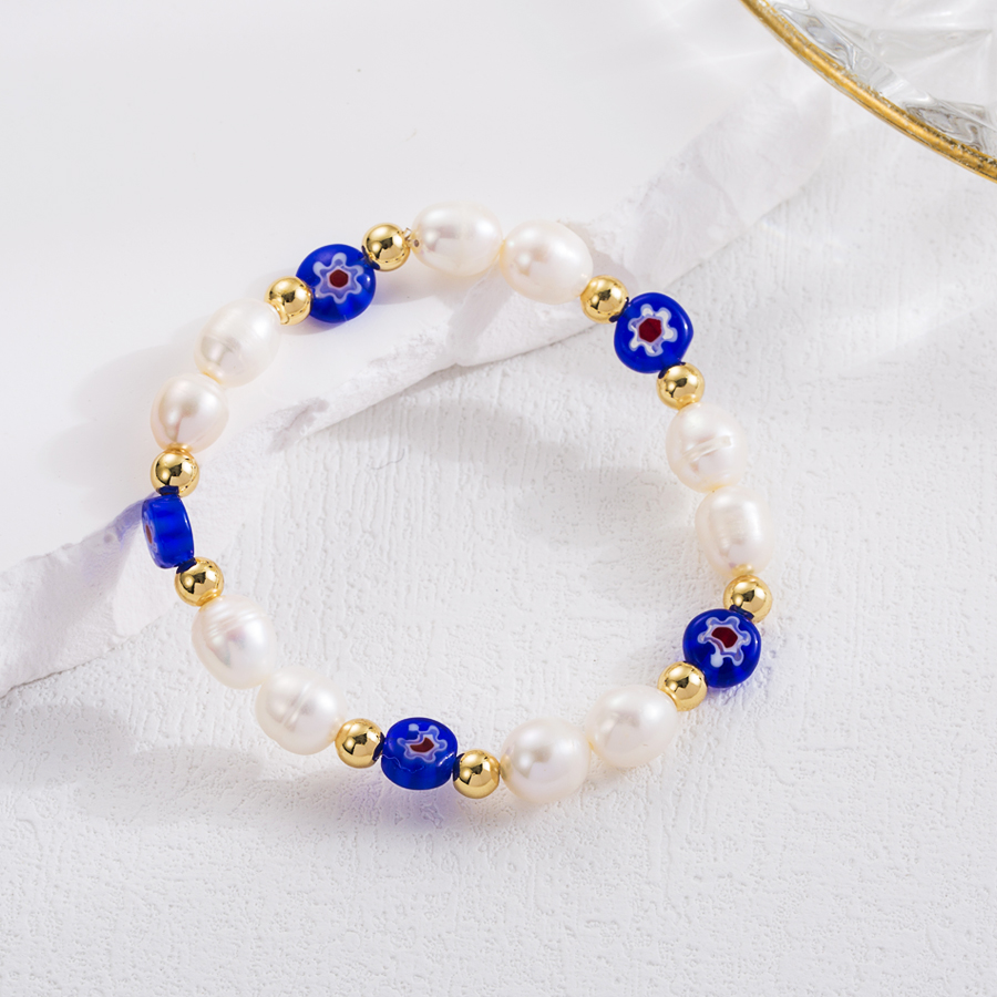 Sweet Flower Freshwater Pearl Copper Beaded Plating 18k Gold Plated Bracelets display picture 1