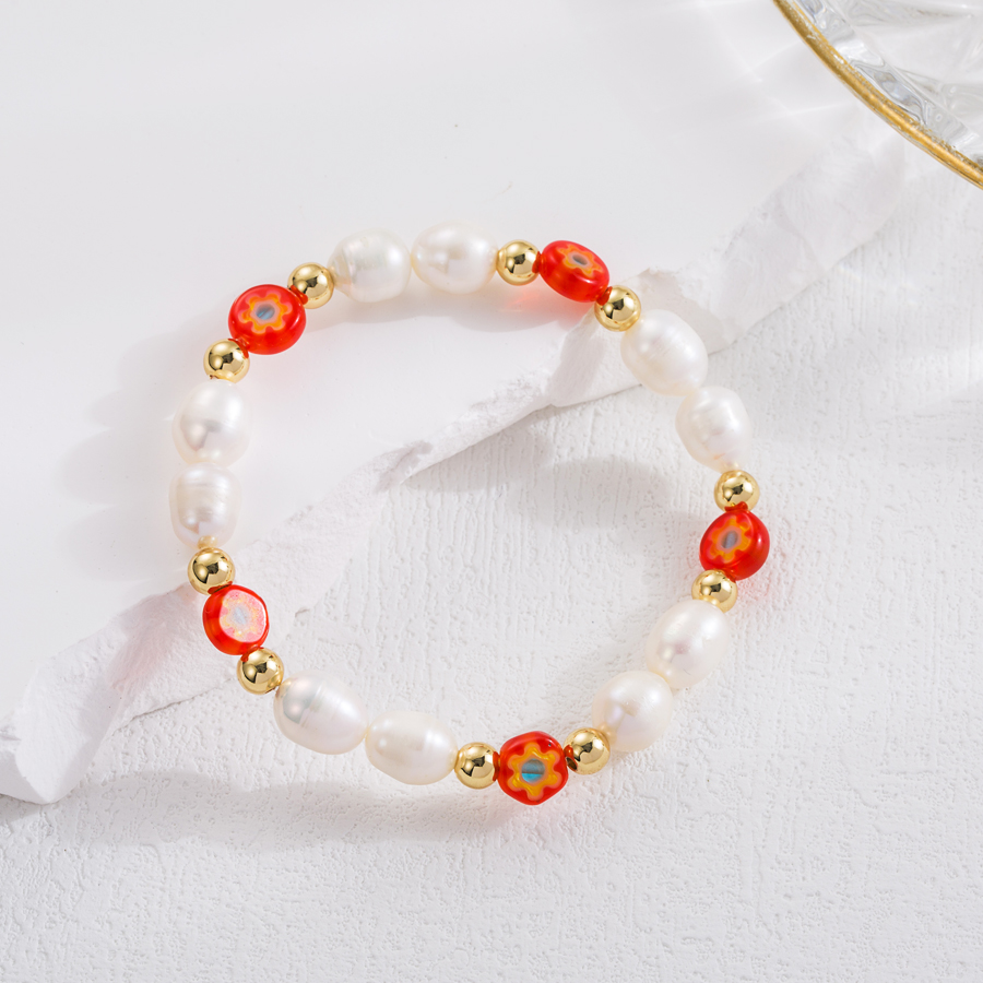 Sweet Flower Freshwater Pearl Copper Beaded Plating 18k Gold Plated Bracelets display picture 2
