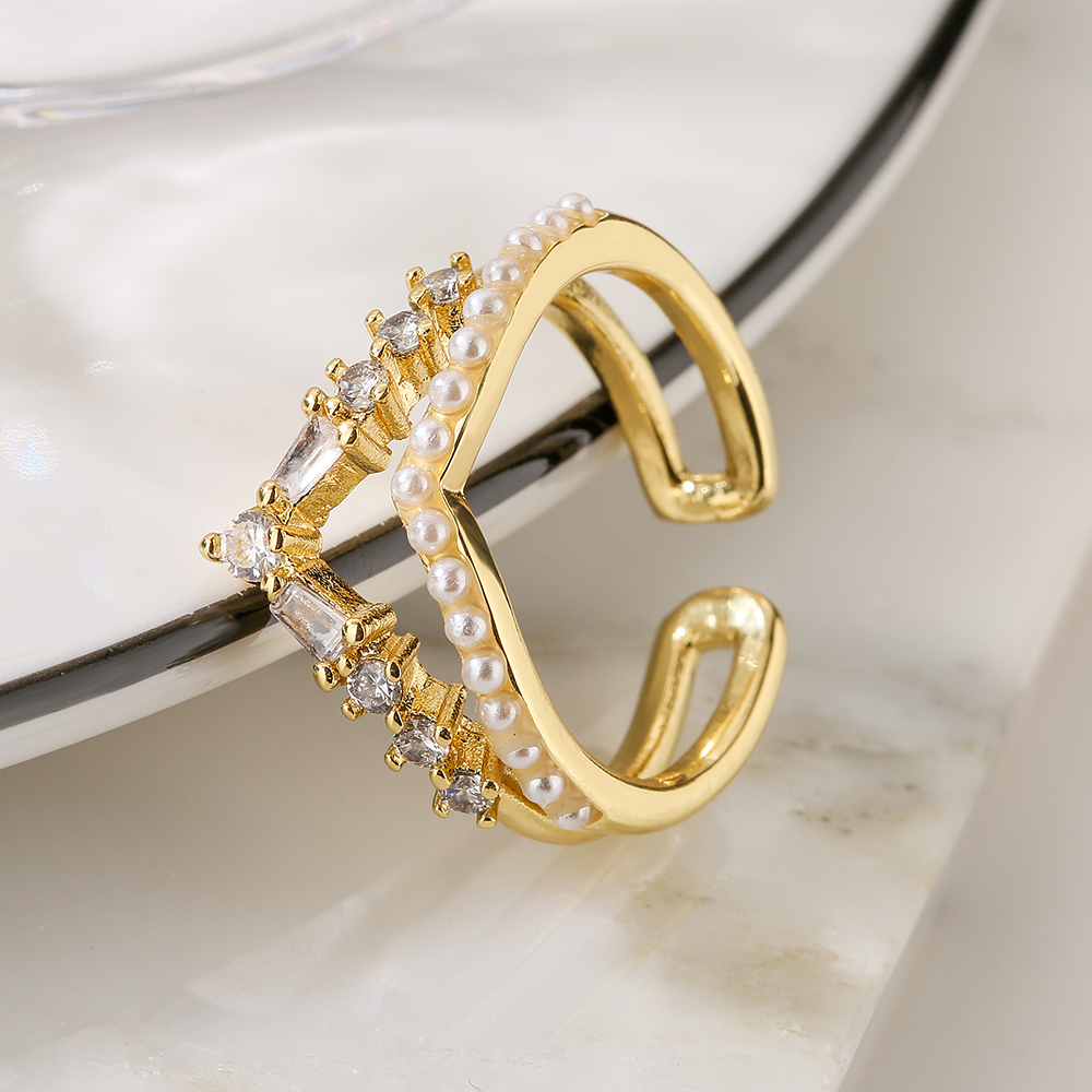 Ins-stil Moderner Stil Geometrisch Kupfer 18 Karat Vergoldet Zirkon Offener Ring In Masse display picture 5