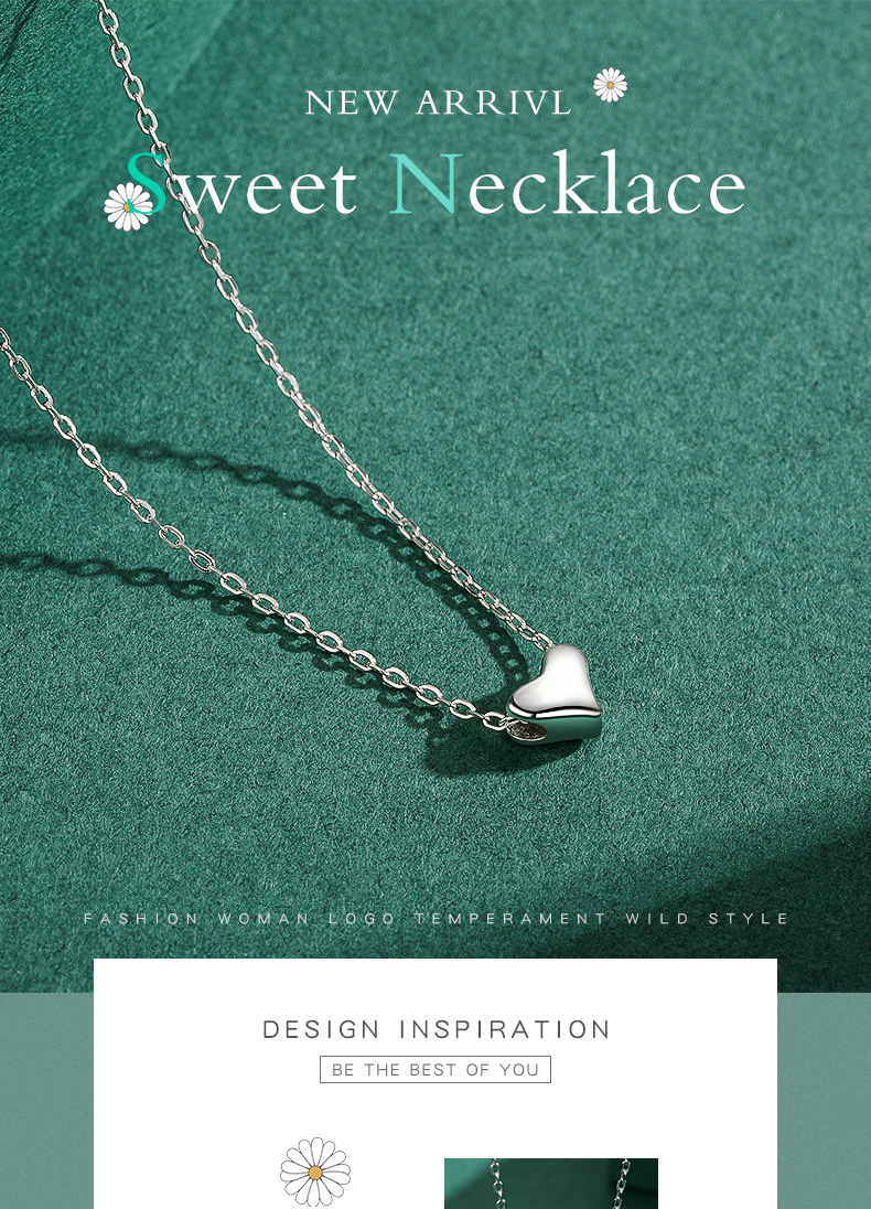 Ins Style Simple Style Heart Shape Sterling Silver Plating Rhodium Plated Necklace display picture 1