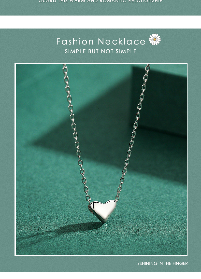 Ins Style Simple Style Heart Shape Sterling Silver Plating Rhodium Plated Necklace display picture 3