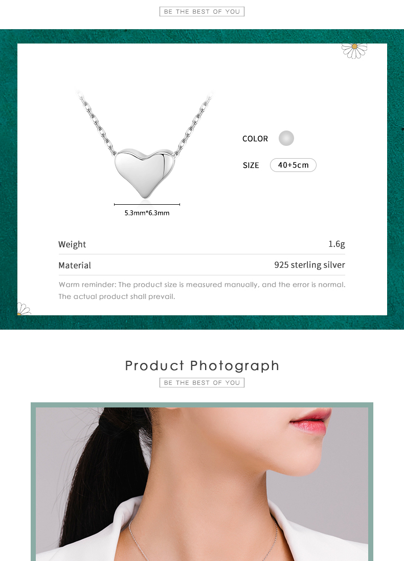 Ins Style Simple Style Heart Shape Sterling Silver Plating Rhodium Plated Necklace display picture 5