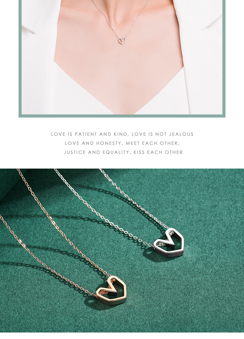 Ins Style Simple Style Heart Shape Sterling Silver Plating Hollow Out Rose Gold Plated Rhodium Plated Necklace display picture 6
