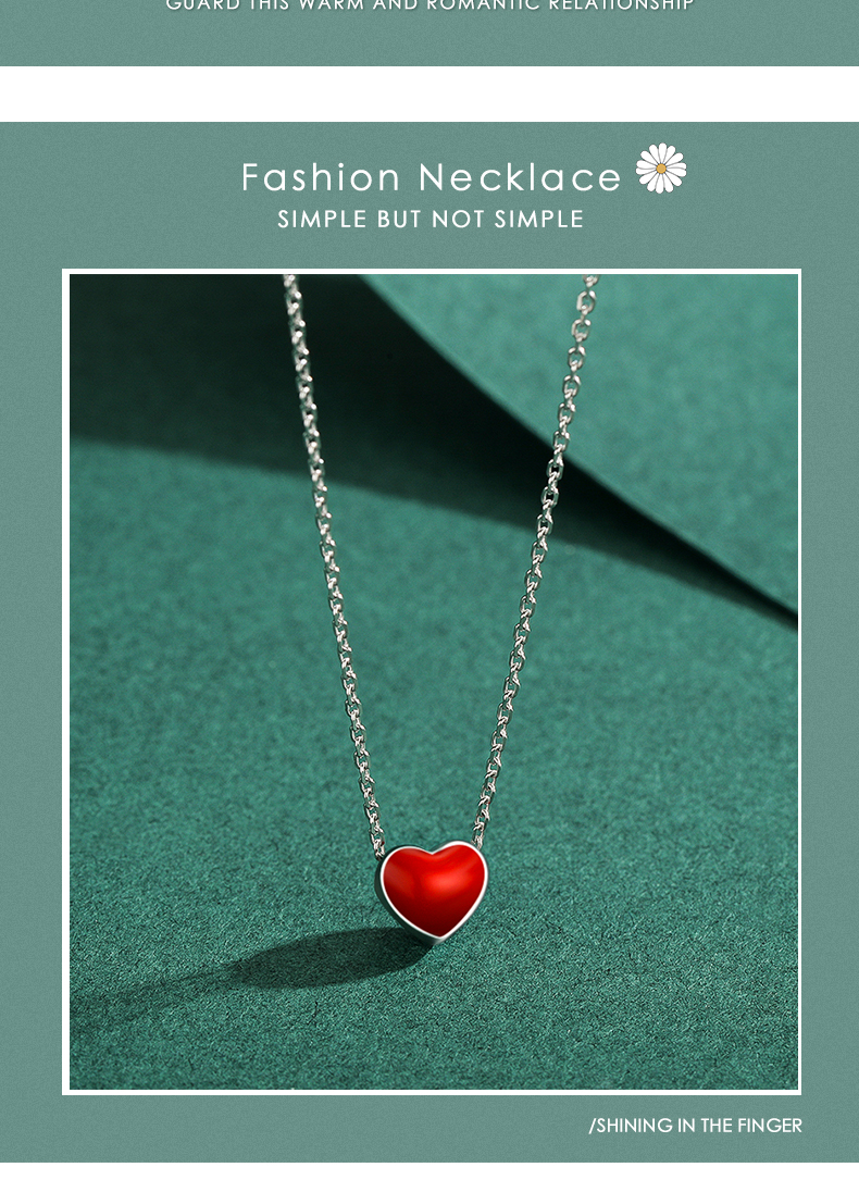 Casual Simple Style Heart Shape Sterling Silver Epoxy Plating Rhodium Plated Necklace display picture 3