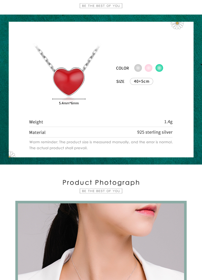 Casual Simple Style Heart Shape Sterling Silver Epoxy Plating Rhodium Plated Necklace display picture 5