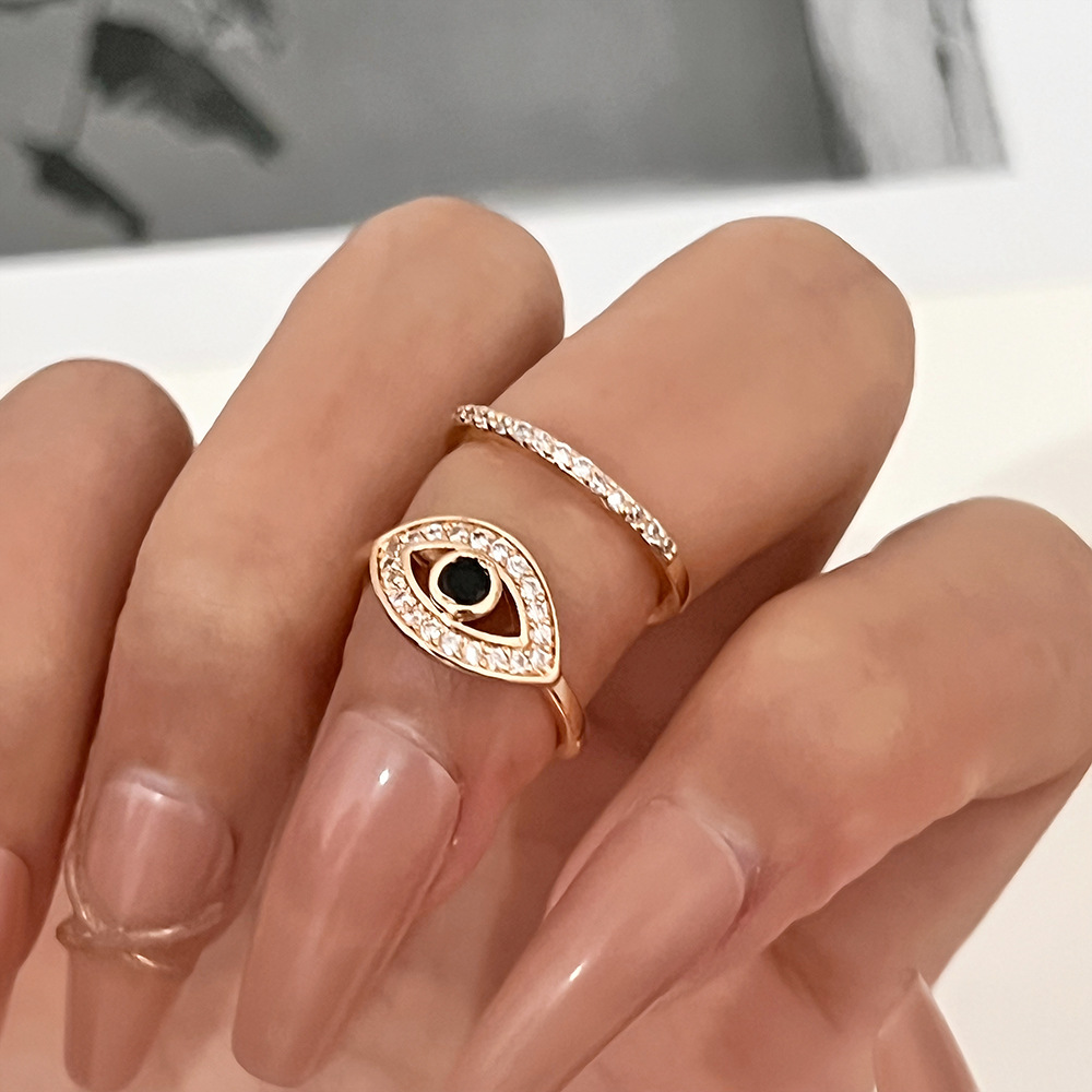 Casual Simple Style Devil's Eye Heart Shape Copper Hollow Out Inlay Zircon Open Ring display picture 2