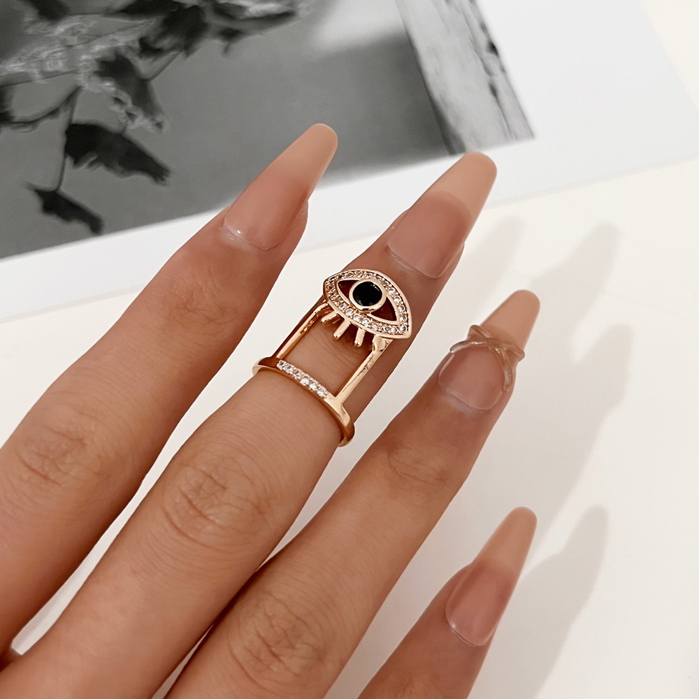 Casual Simple Style Devil's Eye Heart Shape Copper Hollow Out Inlay Zircon Open Ring display picture 3