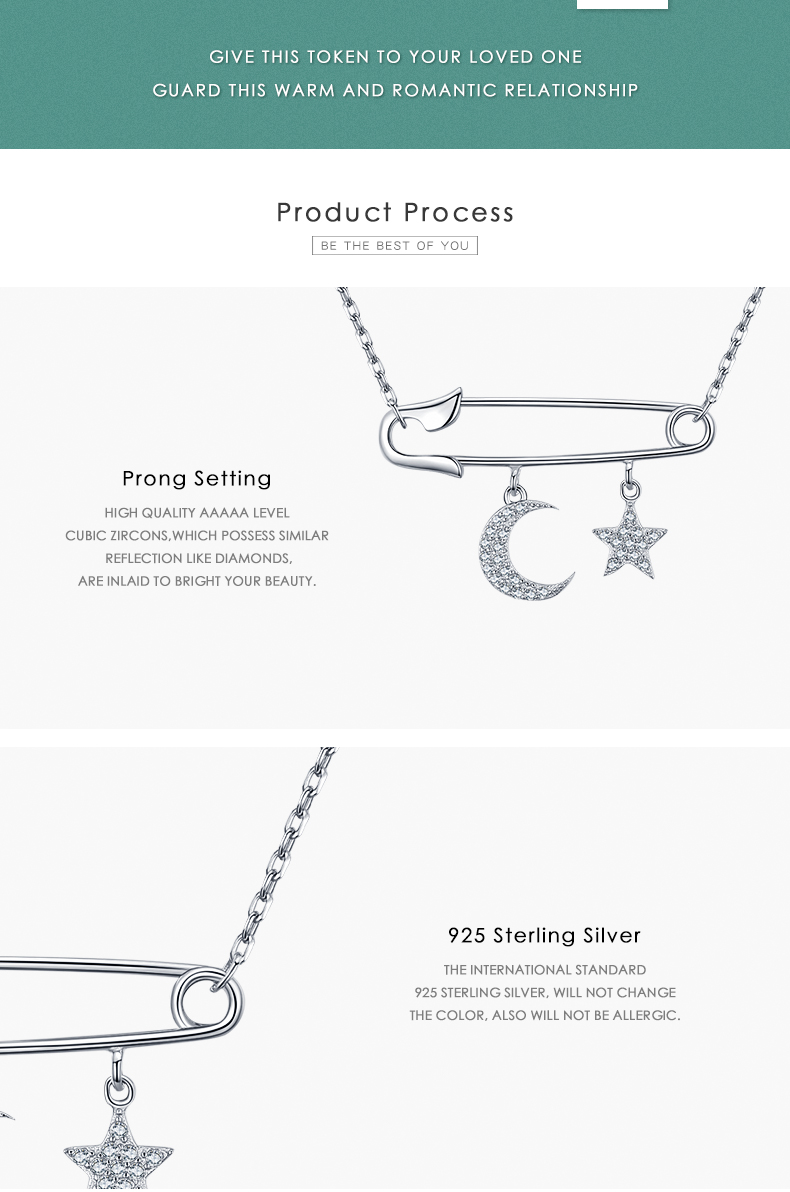 Lässig Einfacher Stil Büroklammer Stern Mond Sterling Silber Überzug Inlay Zirkon Überzogen Mit Rhodium Halskette display picture 3