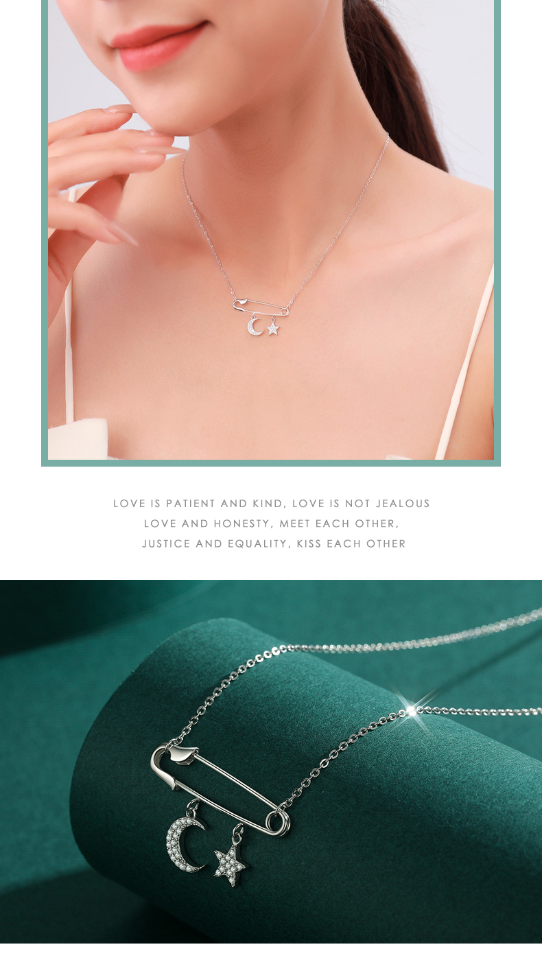 Casual Simple Style Paper Clip Star Moon Sterling Silver Plating Inlay Zircon Rhodium Plated Necklace display picture 6