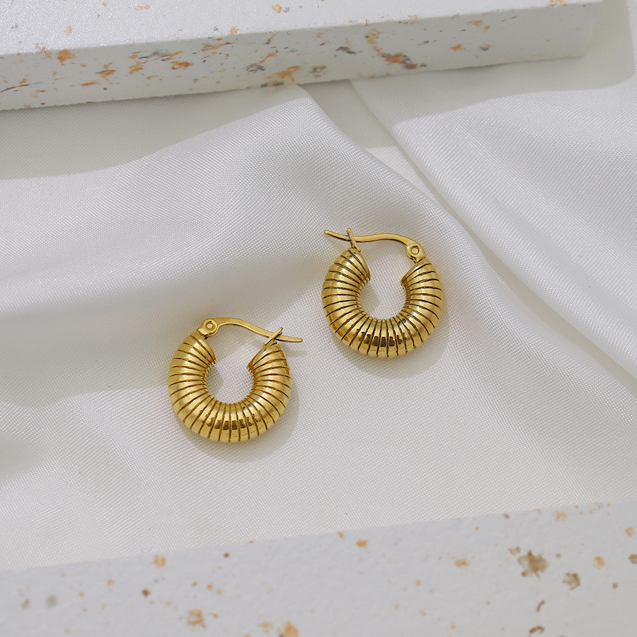 1 Pair Simple Style Solid Color Stainless Steel Plating 18k Gold Plated Hoop Earrings display picture 10