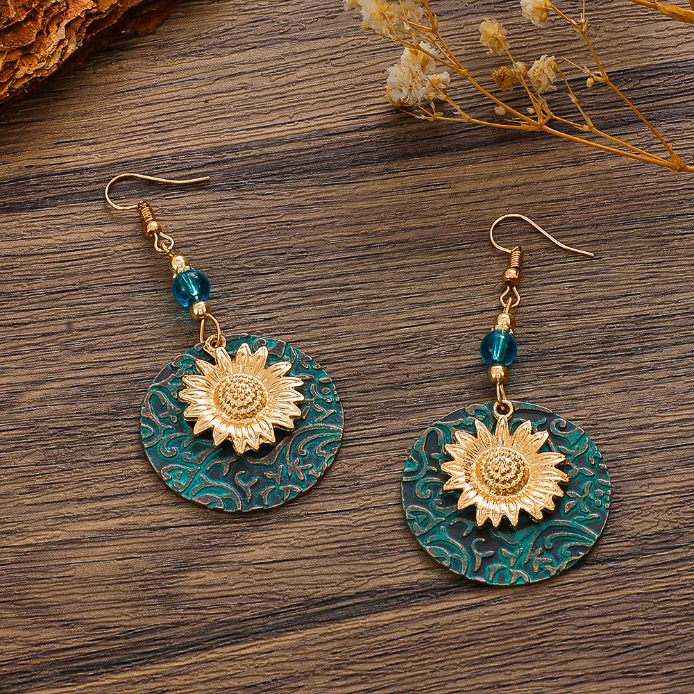 1 Pair Vintage Style Flower Plating Alloy 14k Gold Plated Dangling Earrings display picture 5