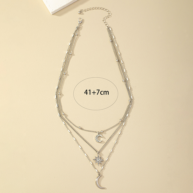 Wholesale Jewelry Casual Commute Star Moon Alloy Silver Plated Layered Necklaces display picture 1