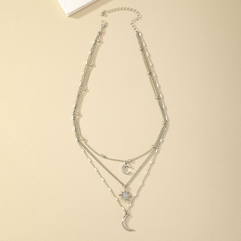 Wholesale Jewelry Casual Commute Star Moon Alloy Silver Plated Layered Necklaces display picture 4