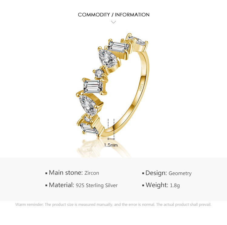 Glänzendes Unregelmäßiges Sterling Silber Plating Inlay Zircon 14k Vergoldete Rhodinierte Ringe display picture 1