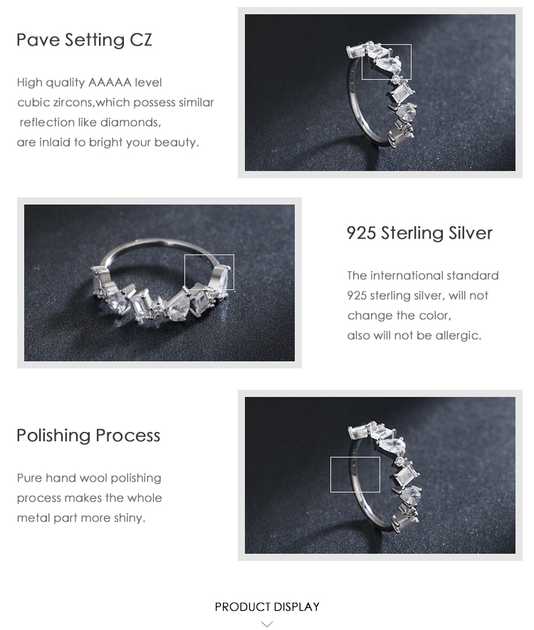 Glänzendes Unregelmäßiges Sterling Silber Plating Inlay Zircon 14k Vergoldete Rhodinierte Ringe display picture 2