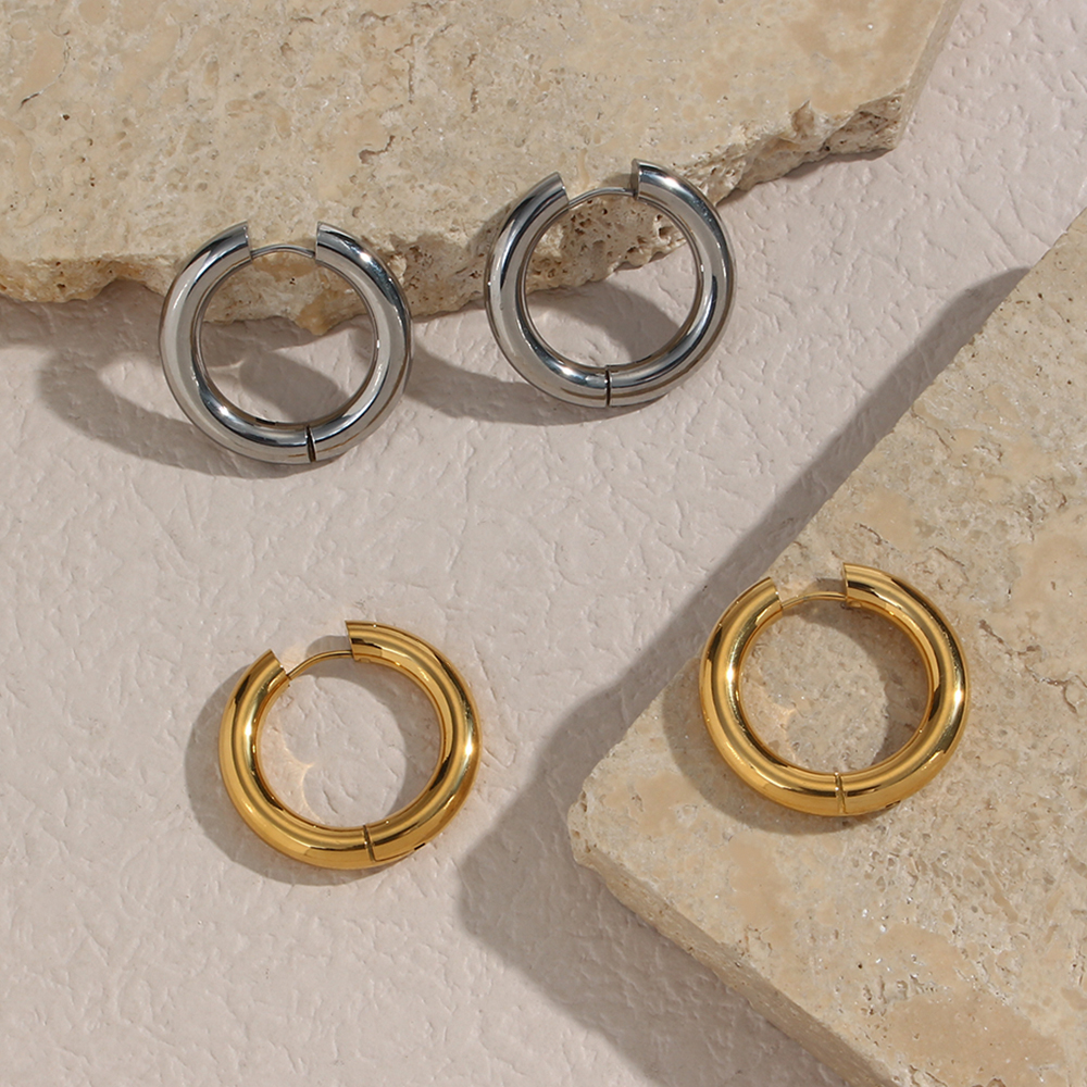 1 Pair Simple Style Round Plating Stainless Steel 18k Gold Plated Hoop Earrings display picture 3