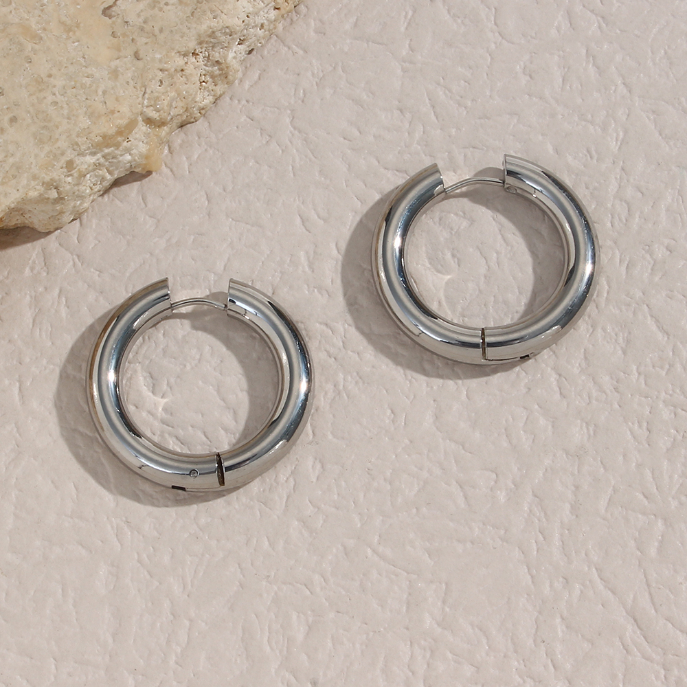 1 Pair Simple Style Round Plating Stainless Steel 18k Gold Plated Hoop Earrings display picture 9