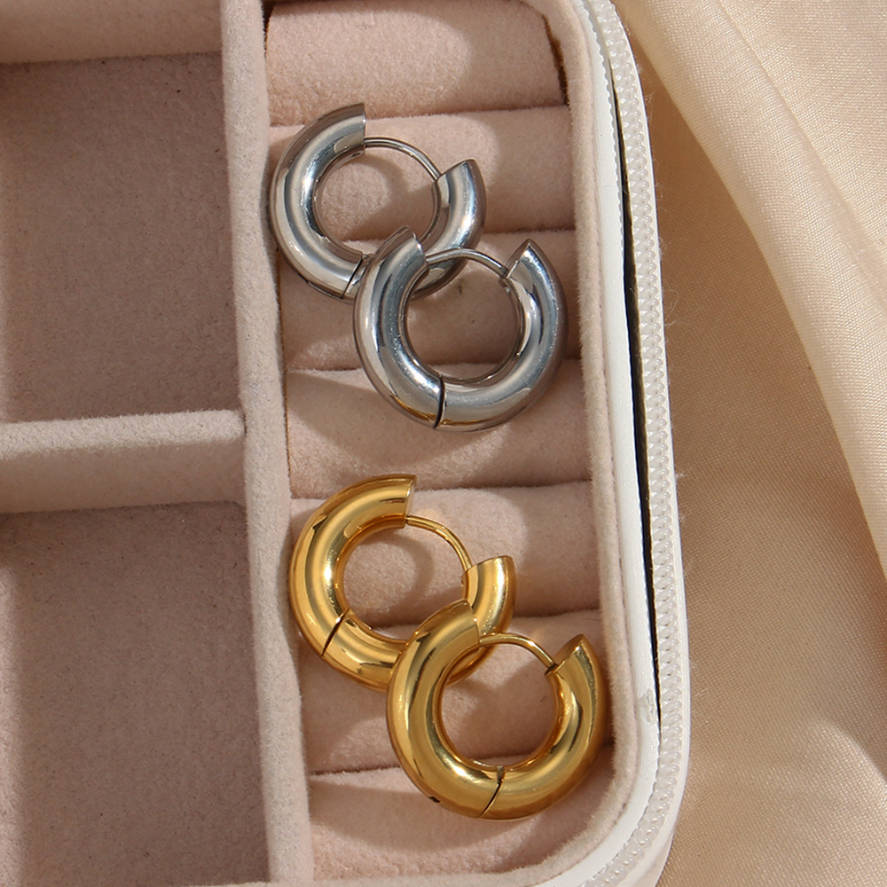 1 Pair Simple Style Round Plating Stainless Steel 18k Gold Plated Hoop Earrings display picture 14