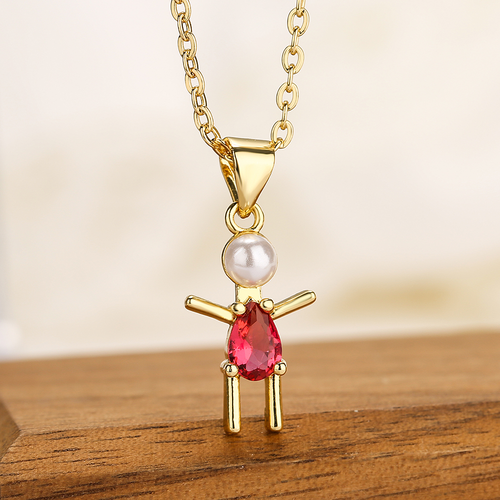 Cartoon Style Artistic Human Copper 18k Gold Plated Pearl Zircon Pendant Necklace In Bulk display picture 2