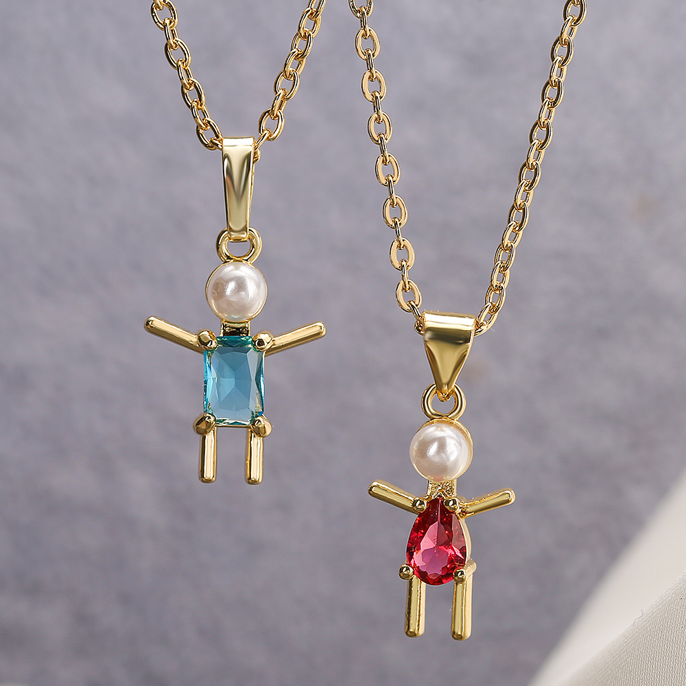 Cartoon Style Artistic Human Copper 18k Gold Plated Pearl Zircon Pendant Necklace In Bulk display picture 5