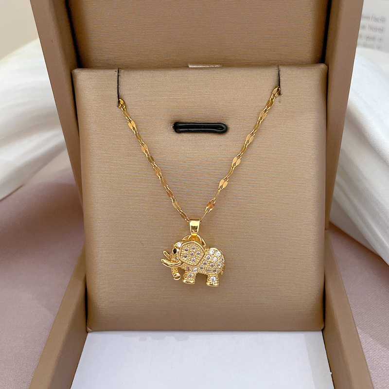 Stainless Steel 18K Gold Plated Casual Plating Inlay Elephant Opal Zircon Pendant Necklace display picture 6