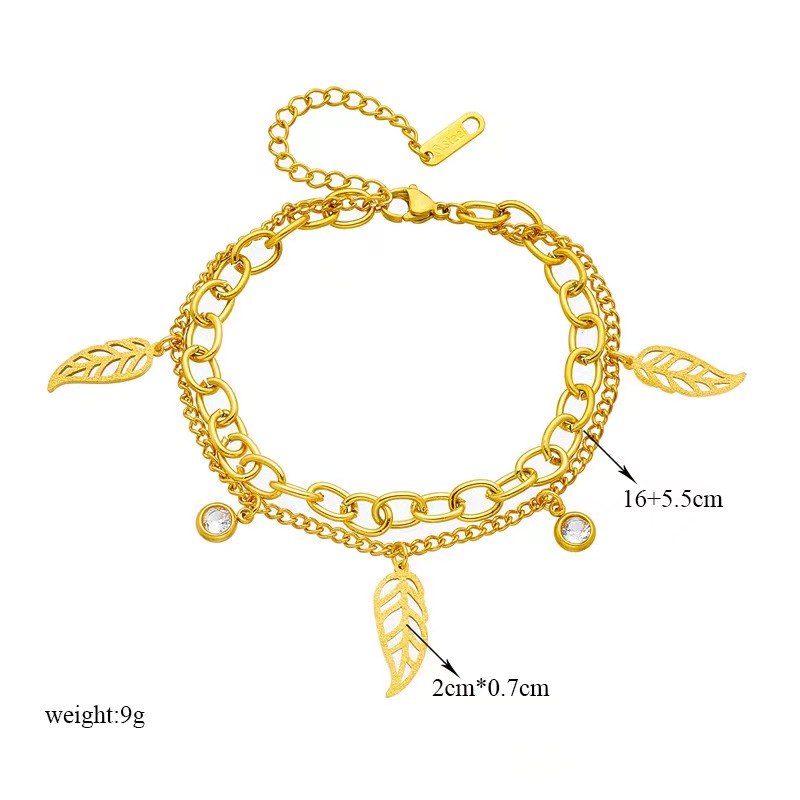 Simple Style Commute Leaves 304 Stainless Steel 18K Gold Plated Artificial Rhinestones Bracelets In Bulk display picture 5
