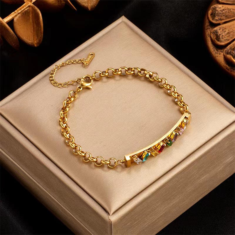 Simple Style Commute Rectangle 304 Stainless Steel 18K Gold Plated Artificial Rhinestones Bracelets In Bulk display picture 1