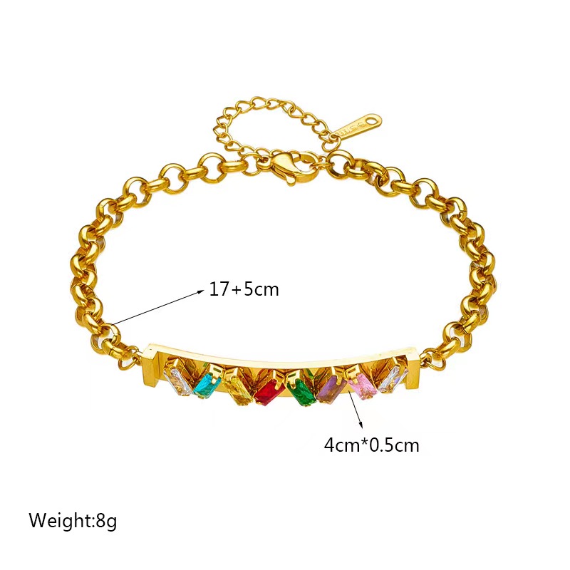 Simple Style Commute Rectangle 304 Stainless Steel 18K Gold Plated Artificial Rhinestones Bracelets In Bulk display picture 4