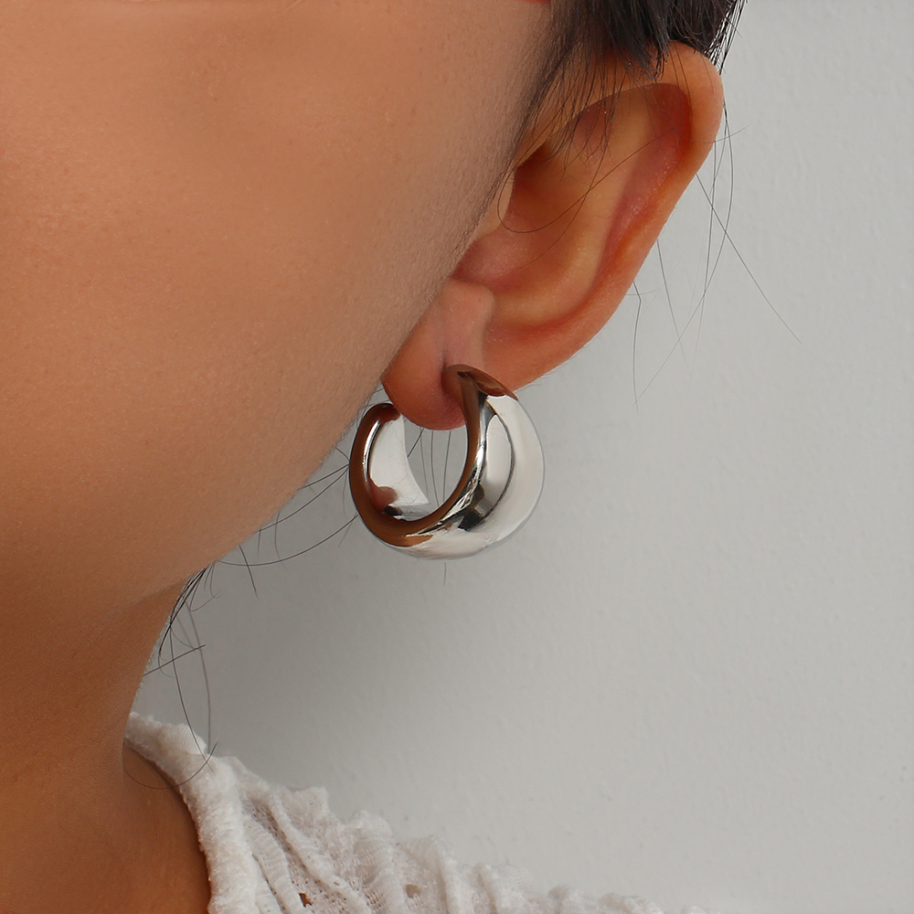 1 Pair Simple Style Round Solid Color Stainless Steel Earrings display picture 6