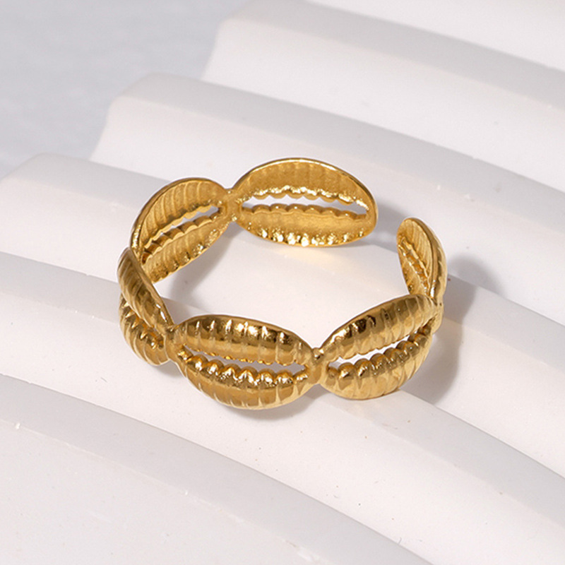 304 Stainless Steel 18K Gold Plated Vintage Style Shell Open Rings display picture 2