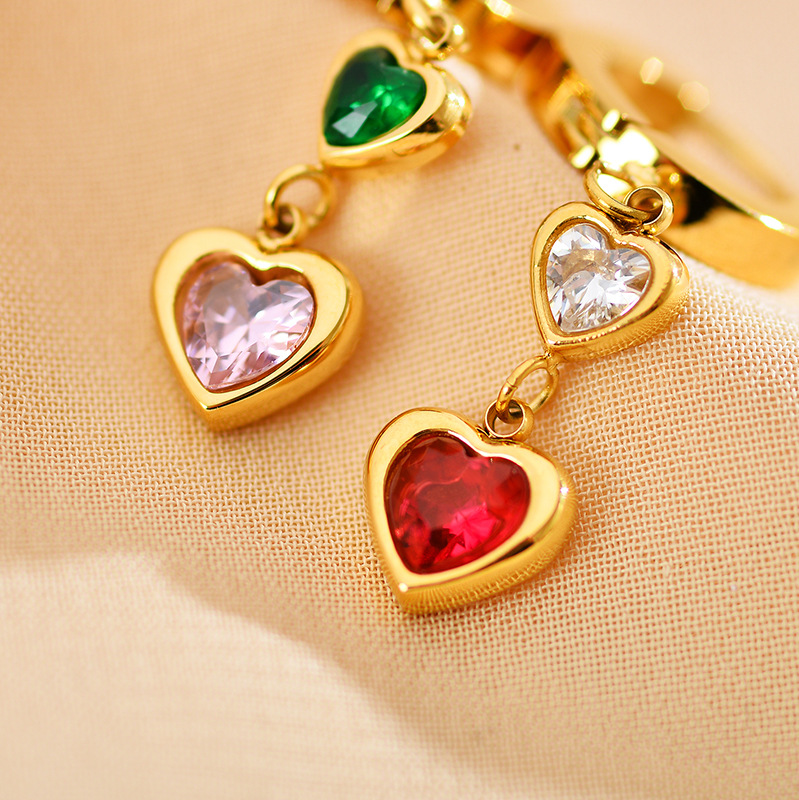 1 Pair Simple Style Heart Shape Plating Inlay Stainless Steel Zircon Drop Earrings display picture 3