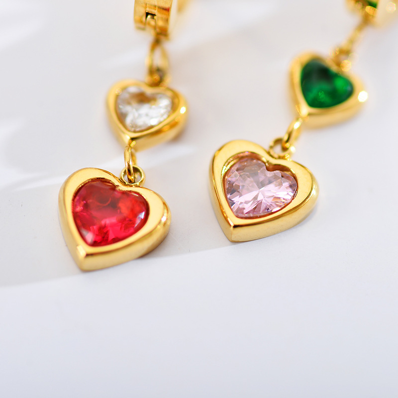 1 Pair Simple Style Heart Shape Plating Inlay Stainless Steel Zircon Drop Earrings display picture 1